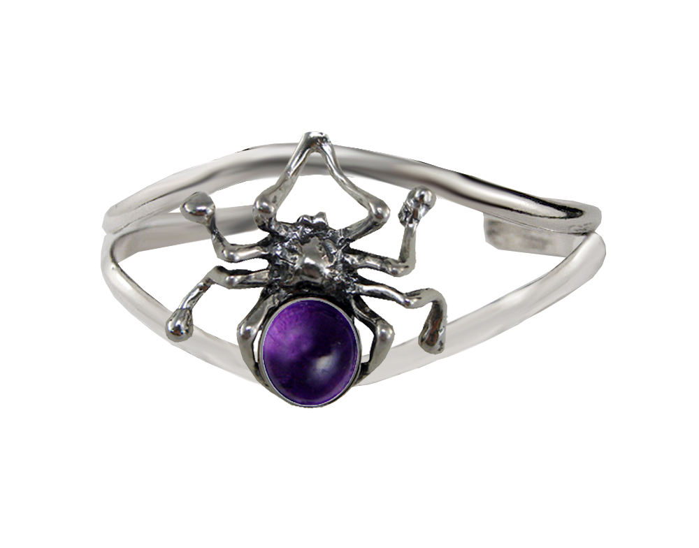 Sterling Silver Spider Cuff Bracelet With Faceted Amethyst